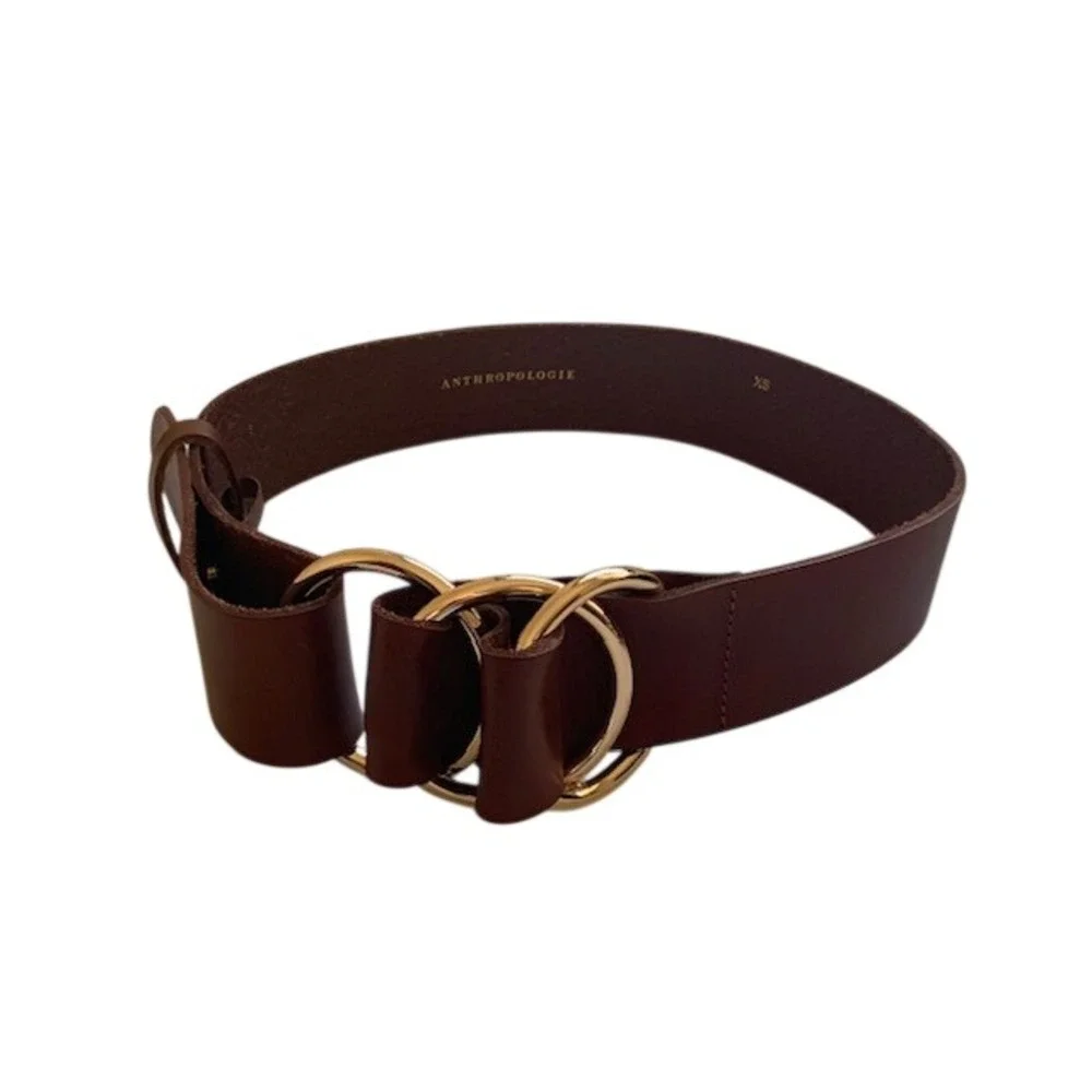 Anthropologie Brown Leather Belt XS Cinch Waist Quiet Luxury Western Boho Gold - Picture 2 of 9